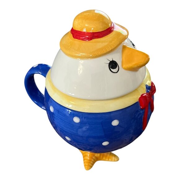 Vintage Ceramic Chick Shaped Mug with Lid – Blue Polka Dot Outfit & Hat – 6 x 5 - Picture 3 of 7